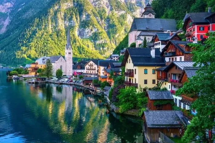 Framed Print : View of famous Hallstatt mountain village in the Austrian Alps at beautiful light in summer Framed Print : View of famous Hallstatt mountain village in the Austrian Alps at beautiful light in summer