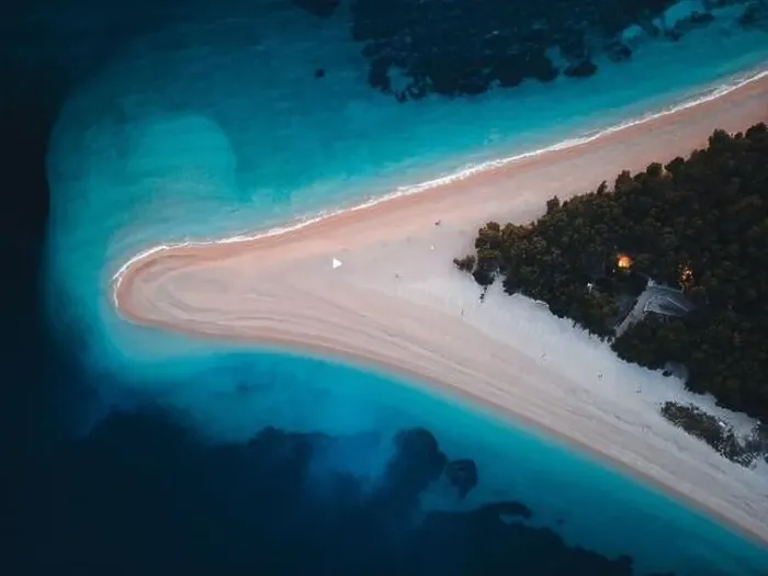 Framed Print : Top down view of famous Zlatni rat beach in Bol at night Framed Print : Top down view of famous Zlatni rat beach in Bol at night