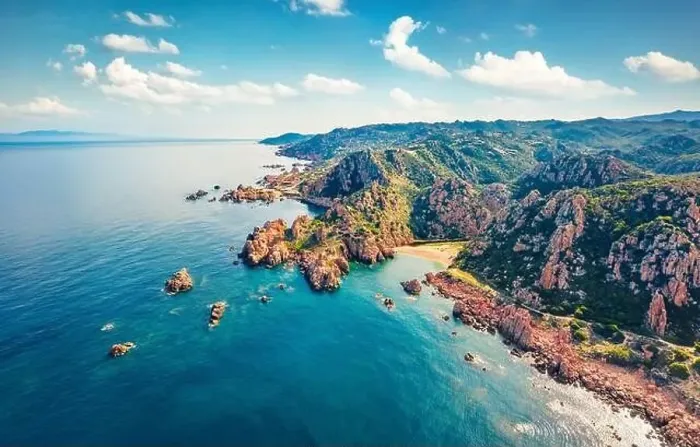 Framed Print : View from flying drone. Aerial morning view of Li Cossi beach Framed Print : View from flying drone. Aerial morning view of Li Cossi beach