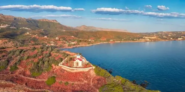 Framed Print : View from flying drone of Agia Paraskevi Church