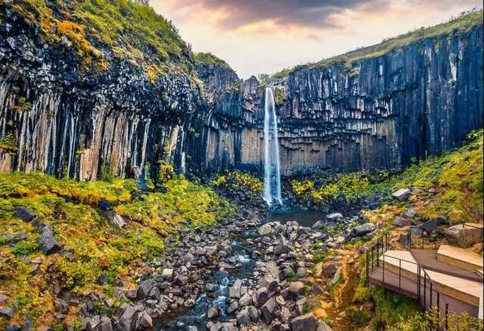 Framed Print : View from flying drone. Amazing morning view of famous Svartifoss (Black Fall) Waterfall Framed Print : View from flying drone. Amazing morning view of famous Svartifoss (Black Fall) Waterfall