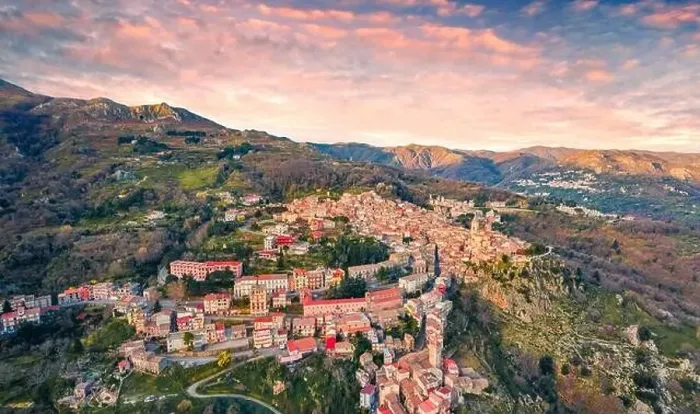 Framed Print : View from flying drone. Amazing spring cityscape of Novara di Sicilia town Framed Print : View from flying drone. Amazing spring cityscape of Novara di Sicilia town