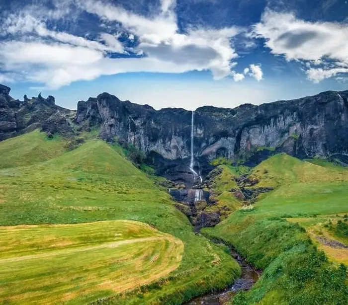 Framed Print : View from flying drone. Amazing summer view of Foss a Sidu Waterfall Framed Print : View from flying drone. Amazing summer view of Foss a Sidu Waterfall