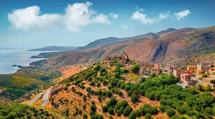 Framed Print : View from flying drone of ancient village fortress of the Mani Peninsula - Vathia Framed Print : View from flying drone of ancient village fortress of the Mani Peninsula - Vathia