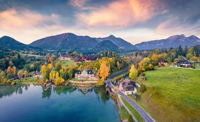 Framed Print : View from flying drone of Archkogl village Framed Print : View from flying drone of Archkogl village