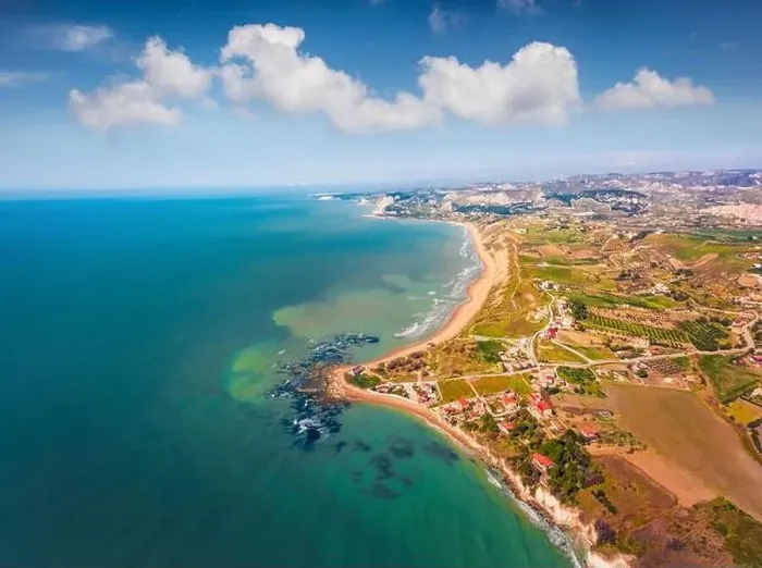 Framed Print : View from flying drone. Astonishing morning view of Giallonardo Beach Framed Print : View from flying drone. Astonishing morning view of Giallonardo Beach