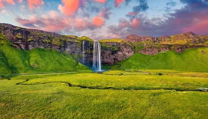 Framed Print : View from flying drone. Attractive summer view of Seljalandsfoss waterfall Framed Print : View from flying drone. Attractive summer view of Seljalandsfoss waterfall