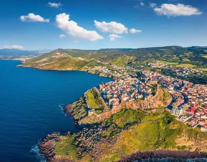 Framed Print : View from flying drone. Awesome spring cityscape of Castelsardo port Framed Print : View from flying drone. Awesome spring cityscape of Castelsardo port