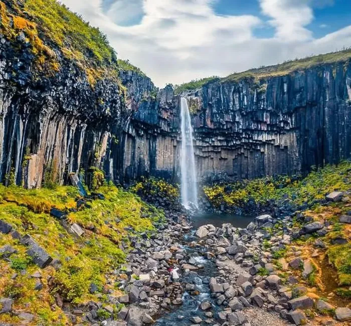 Framed Print : View from flying drone. Breathtaking morning view of famous Svartifoss (Black Fall) Waterfall Framed Print : View from flying drone. Breathtaking morning view of famous Svartifoss (Black Fall) Waterfall