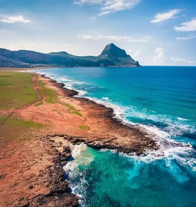 Framed Print : View from flying drone. Breathtaking spring scene of Monte Cofano National Park Framed Print : View from flying drone. Breathtaking spring scene of Monte Cofano National Park