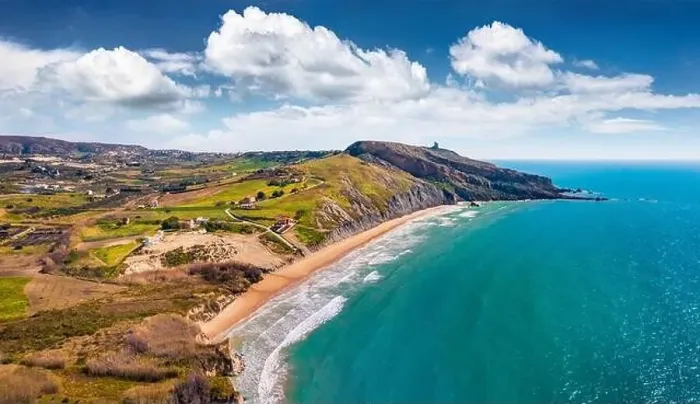 Framed Print : View from flying drone. Bright morning view of Giallonardo Beach Framed Print : View from flying drone. Bright morning view of Giallonardo Beach