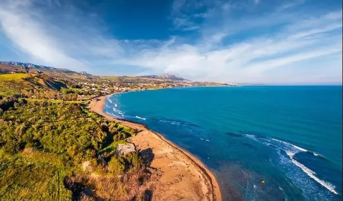 Framed Print : View from flying drone. Bright morning view of Sciacca town Framed Print : View from flying drone. Bright morning view of Sciacca town