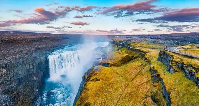 Framed Print : View from flying drone. Colorful summer scene of most powerful waterfall in Europe - Dettifoss Framed Print : View from flying drone. Colorful summer scene of most powerful waterfall in Europe - Dettifoss