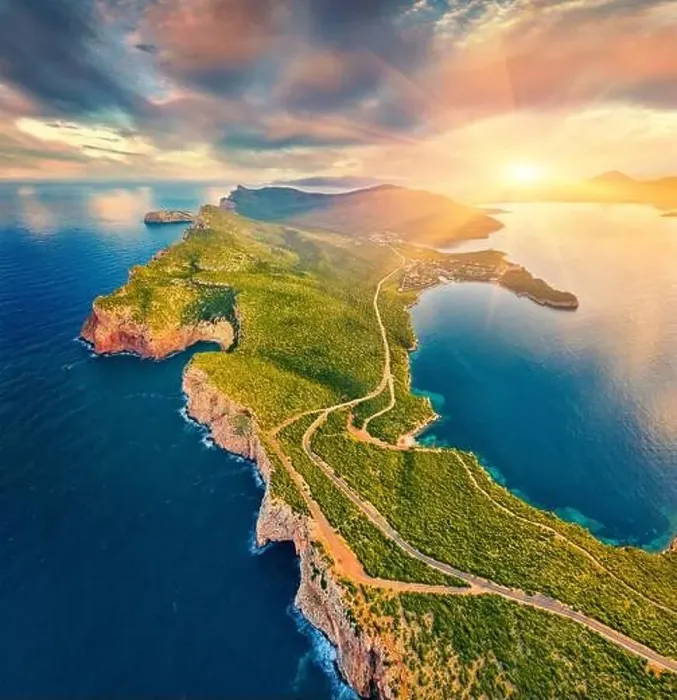 Framed Print : View from flying drone. Colorful summer view of Caccia cape Framed Print : View from flying drone. Colorful summer view of Caccia cape