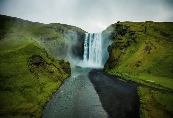 Framed Print : View from flying drone. Dramatic midnight sun scene of Skogafoss Waterfall Framed Print : View from flying drone. Dramatic midnight sun scene of Skogafoss Waterfall