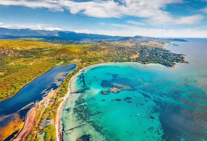 Framed Print : View from flying drone. Exotic summer view of popular tourist destination - Santa Giulia beach Framed Print : View from flying drone. Exotic summer view of popular tourist destination - Santa Giulia beach