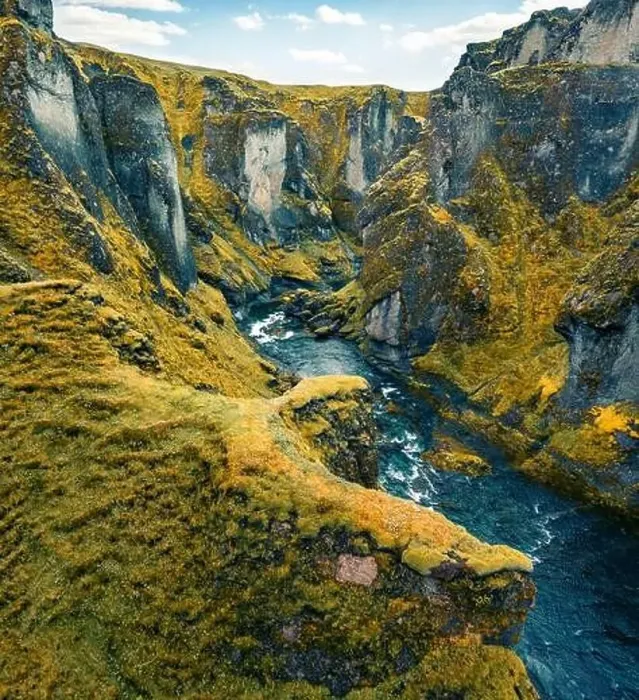 Framed Print : View from flying drone of Fjadrargljufur canyon and river Framed Print : View from flying drone of Fjadrargljufur canyon and river