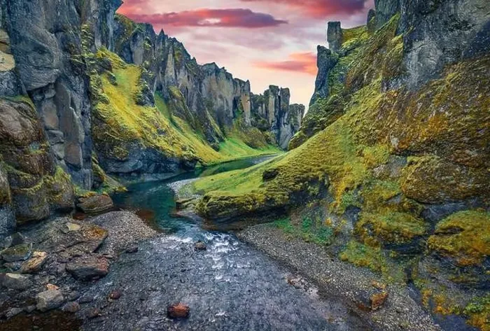 Framed Print : View from flying drone of Fjadrargljufur canyon and river Framed Print : View from flying drone of Fjadrargljufur canyon and river