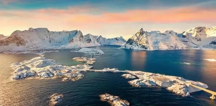 Framed Print : View from flying drone of Hamnoy Framed Print : View from flying drone of Hamnoy