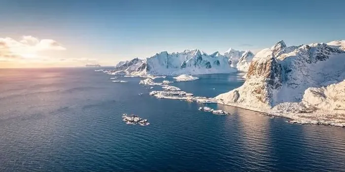 Framed Print : View from flying drone of Hamnoy villege Framed Print : View from flying drone of Hamnoy villege