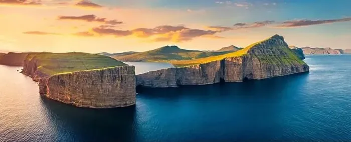 Framed Print : View from flying drone. Incredible evening scene of Sorvagsvatn lake