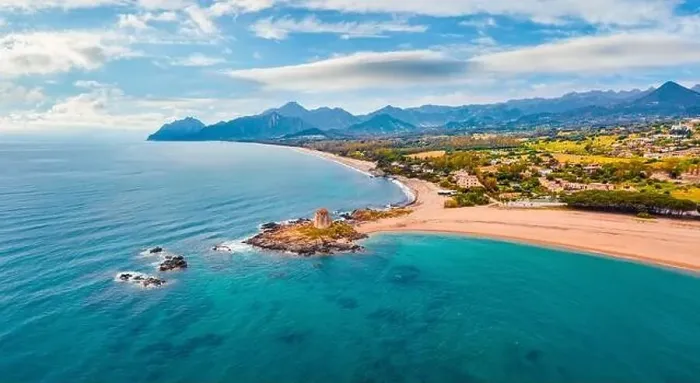 Framed Print : View from flying drone. Incredible summer view of Torre di Bari tower