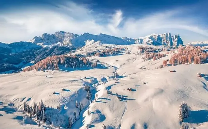 Framed Print : View from flying drone of Italian ski resort