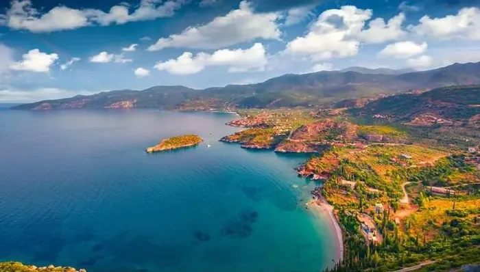 Framed Print : View from flying drone of Kardamili port Framed Print : View from flying drone of Kardamili port
