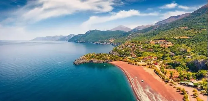 Framed Print : View from flying drone of Limnionas beach Framed Print : View from flying drone of Limnionas beach