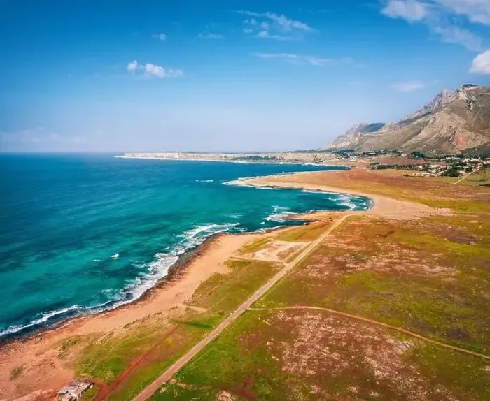 Framed Print : View from flying drone. Majestic summer scene of Monte Cofano National Park Framed Print : View from flying drone. Majestic summer scene of Monte Cofano National Park