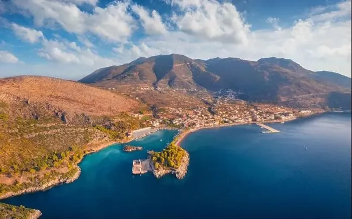 Framed Print : View from flying drone of Methana port Framed Print : View from flying drone of Methana port