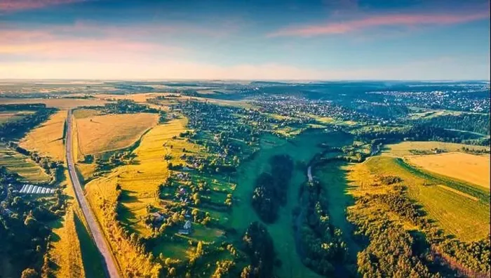 Framed Print : View from flying drone of outskirts of Buchach town Framed Print : View from flying drone of outskirts of Buchach town