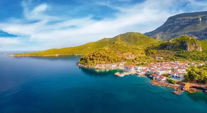 Framed Print : View from flying drone of Paralia village Framed Print : View from flying drone of Paralia village