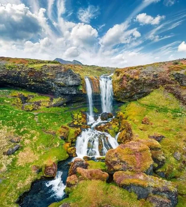 Framed Print : View from flying drone. Picturesque morning view of Sheep's Waterfall Framed Print : View from flying drone. Picturesque morning view of Sheep's Waterfall