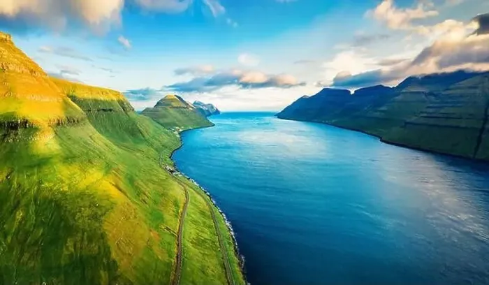 Framed Print : View from flying drone. Picturesque summer view of Kalsoy island Framed Print : View from flying drone. Picturesque summer view of Kalsoy island