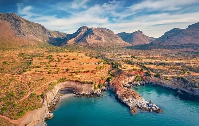 Framed Print : View from flying drone of popular tourist destination - Geopark of Agios Nikolaos Framed Print : View from flying drone of popular tourist destination - Geopark of Agios Nikolaos