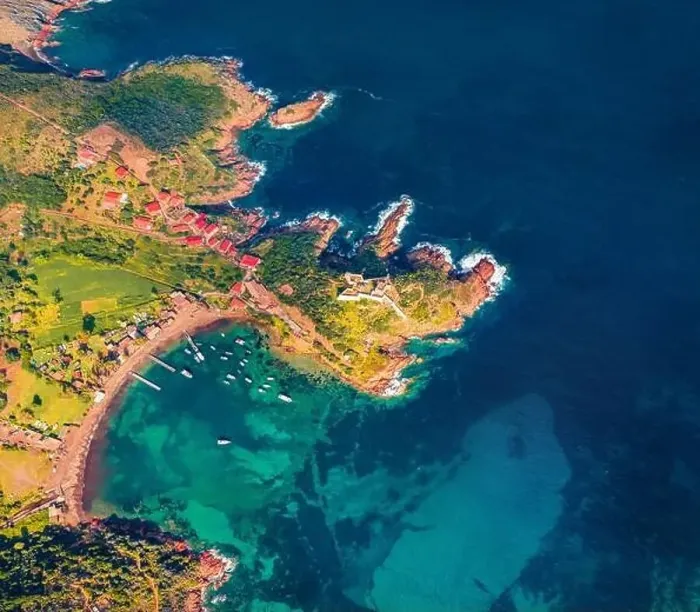 Framed Print : Top down view from flying drone of Port de Girolata Framed Print : Top down view from flying drone of Port de Girolata
