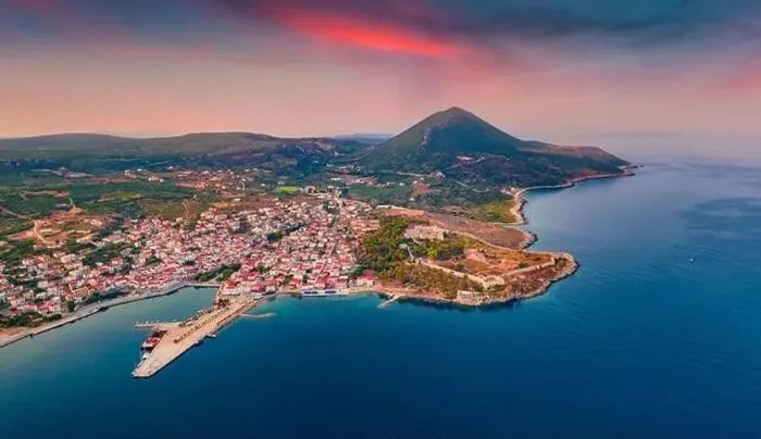 Framed Print : View from flying drone of Pylos Castle Framed Print : View from flying drone of Pylos Castle
