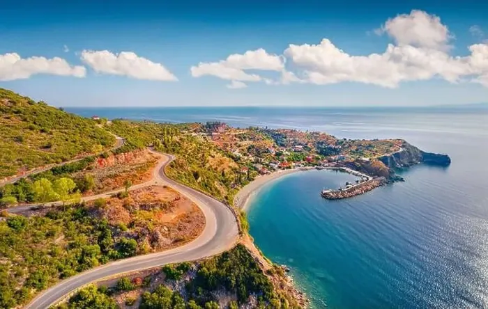 Framed Print : View from flying drone of Sampatiki port Framed Print : View from flying drone of Sampatiki port