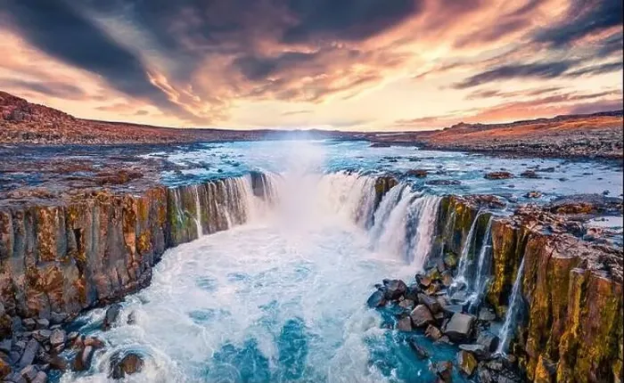 Framed Print : View from flying drone of Selfoss Waterfall Framed Print : View from flying drone of Selfoss Waterfall