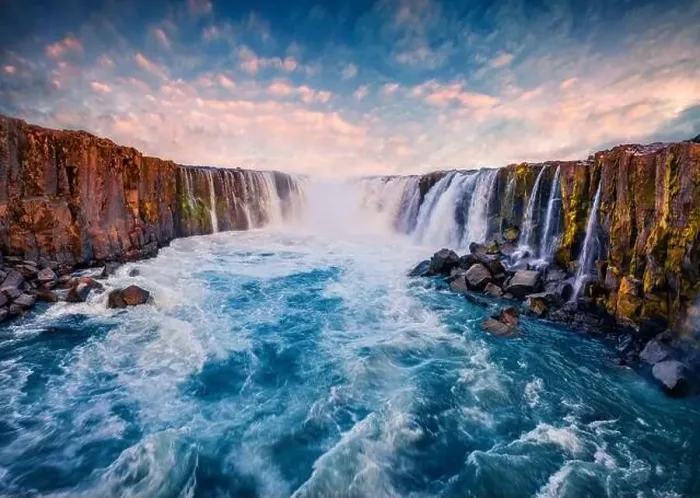 Framed Print : View from flying drone of Selfoss Waterfall Framed Print : View from flying drone of Selfoss Waterfall