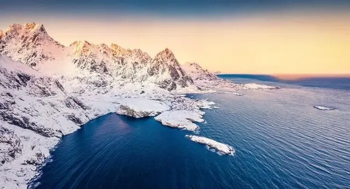 Framed Print : View from flying drone of southernmost of Lofoten islands town Framed Print : View from flying drone of southernmost of Lofoten islands town