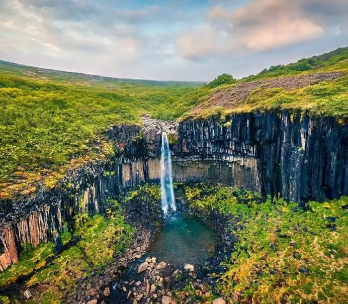 Framed Print : View from flying drone. Splendid morning view of famous Svartifoss (Black Fall) Waterfall Framed Print : View from flying drone. Splendid morning view of famous Svartifoss (Black Fall) Waterfall