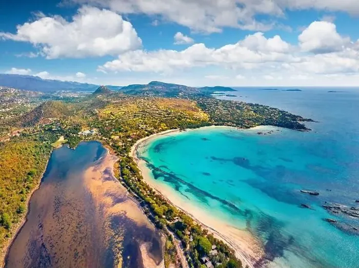 Framed Print : View from flying drone. Splendid spring view of popular tourist destination - Santa Giulia beach Framed Print : View from flying drone. Splendid spring view of popular tourist destination - Santa Giulia beach