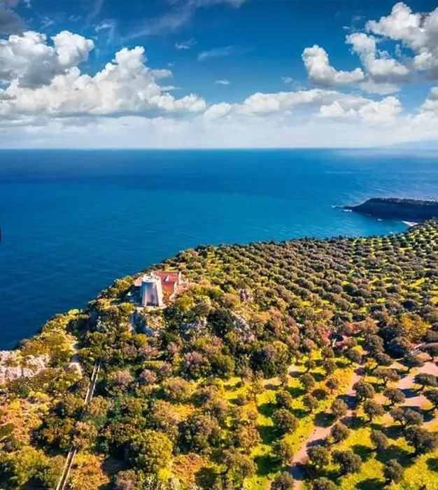 Framed Print : View from flying drone. Sunny summer view of Milazzo lighthouse Framed Print : View from flying drone. Sunny summer view of Milazzo lighthouse
