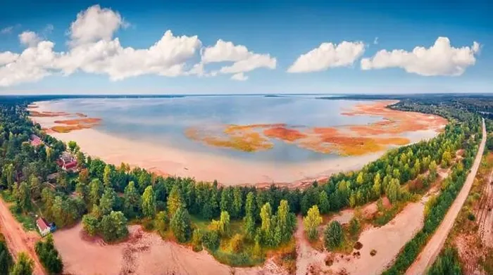 Framed Print : View from flying drone of Svityaz lake Framed Print : View from flying drone of Svityaz lake