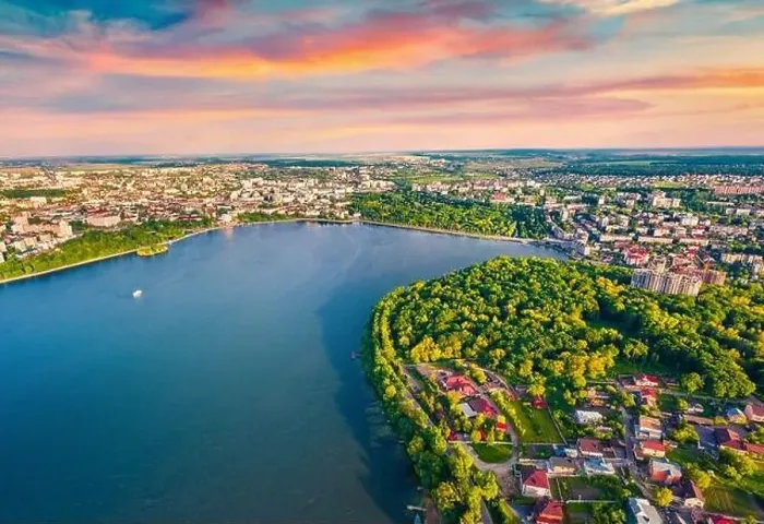 Framed Print : View from flying drone of Ternopil lake Framed Print : View from flying drone of Ternopil lake