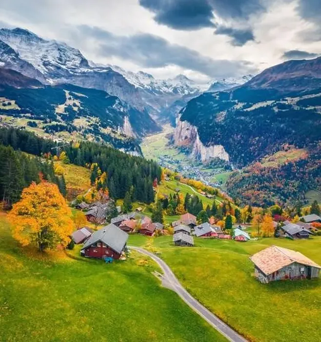 Framed Print : View from flying drone of Wengen village Framed Print : View from flying drone of Wengen village