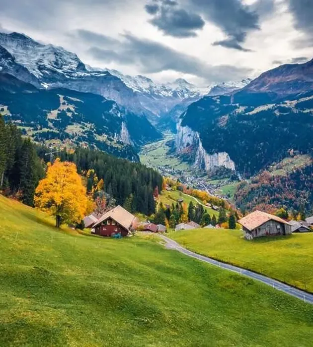 Framed Print : View from flying drone of Wengen village Framed Print : View from flying drone of Wengen village
