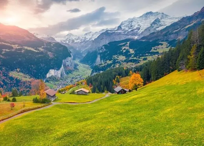 Framed Print : View from flying drone of Wengen village Framed Print : View from flying drone of Wengen village